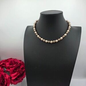 Marvella Pearl Necklace Chocolate Tone Beads Graduated Clasp Choker Style‎
